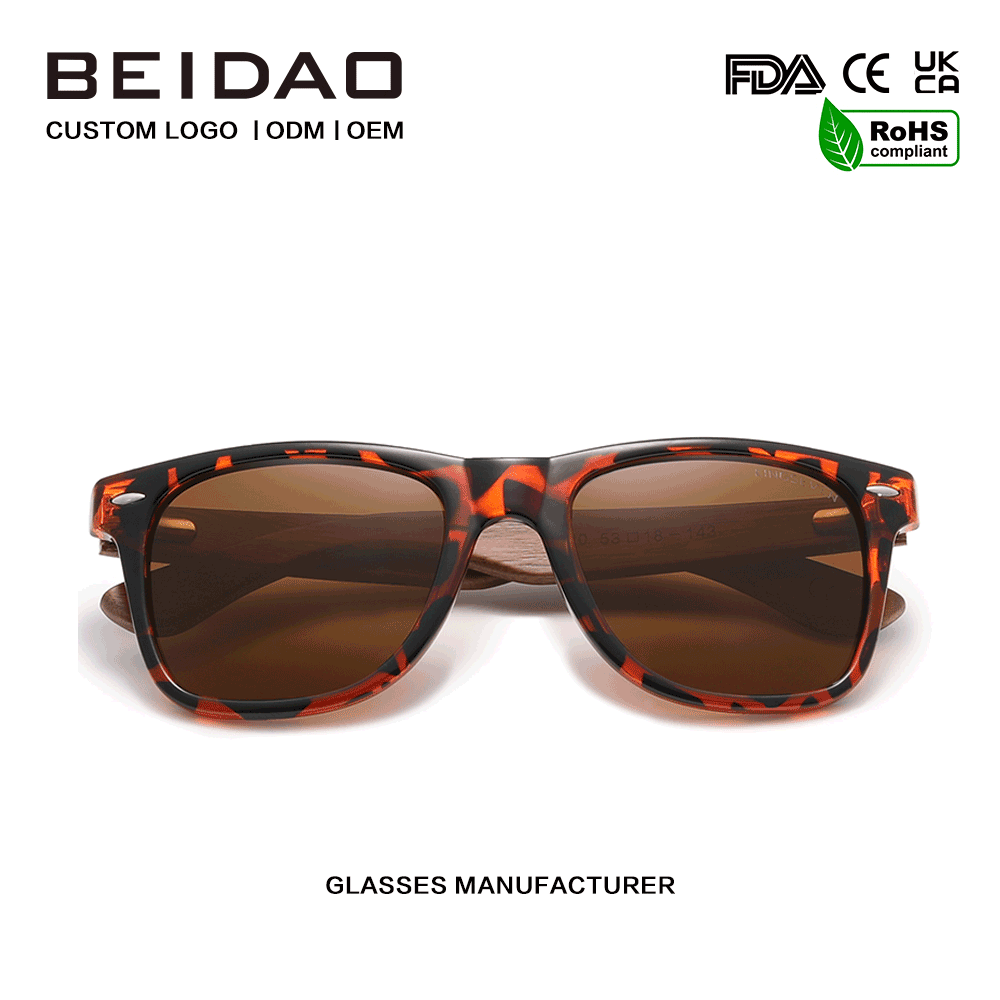 Kacamata Hitam Motif Macan Tutul Retro Anti-Reflektif Walnut Klasik