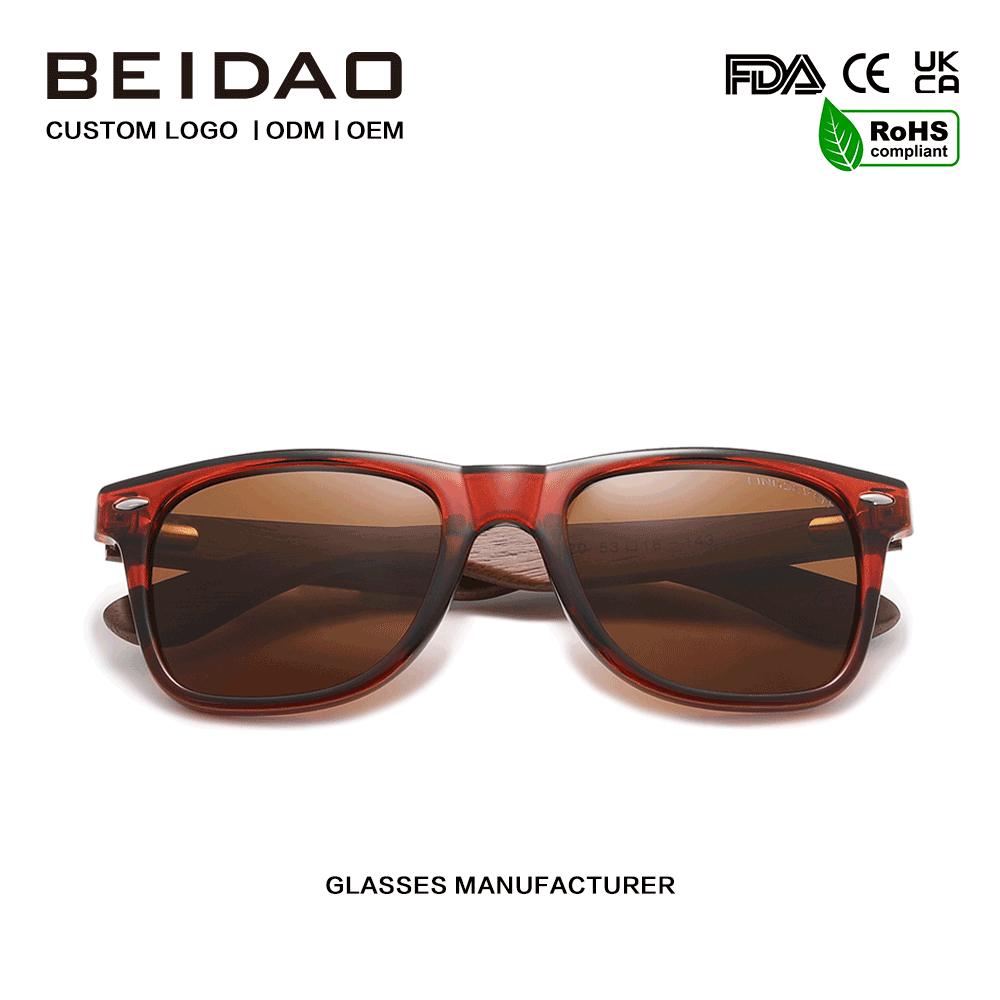 Kacamata Hitam Retro Anti-Reflektif Terpolarisasi Walnut Klasik