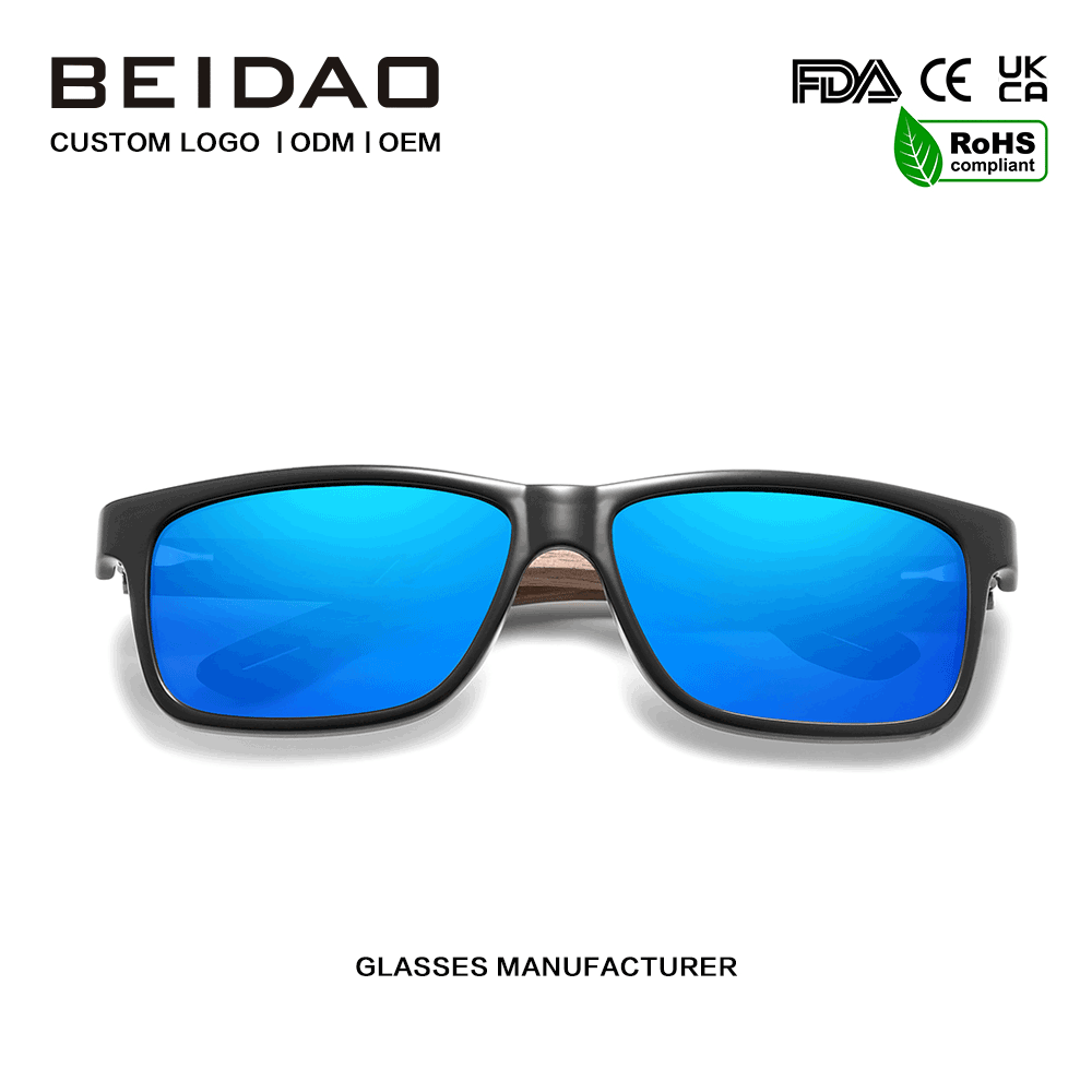 Untuk Kacamata Terpolarisasi Biru Bingkai Walnut Unisex