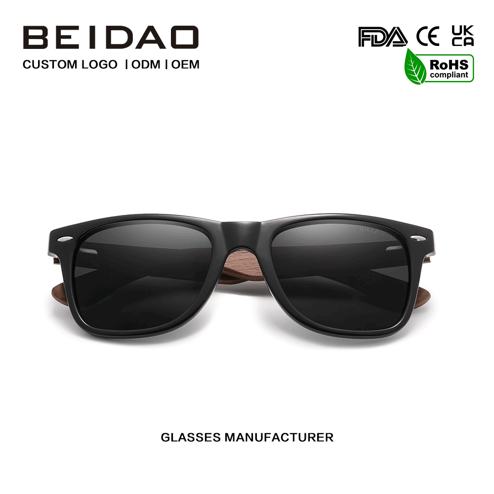Kacamata Hitam Perlindungan UV400 Terpolarisasi Walnut Hitam Buatan Tangan