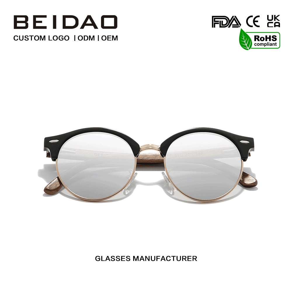 Kacamata UV400 Setengah Batas Kayu Walnut Buatan Tangan