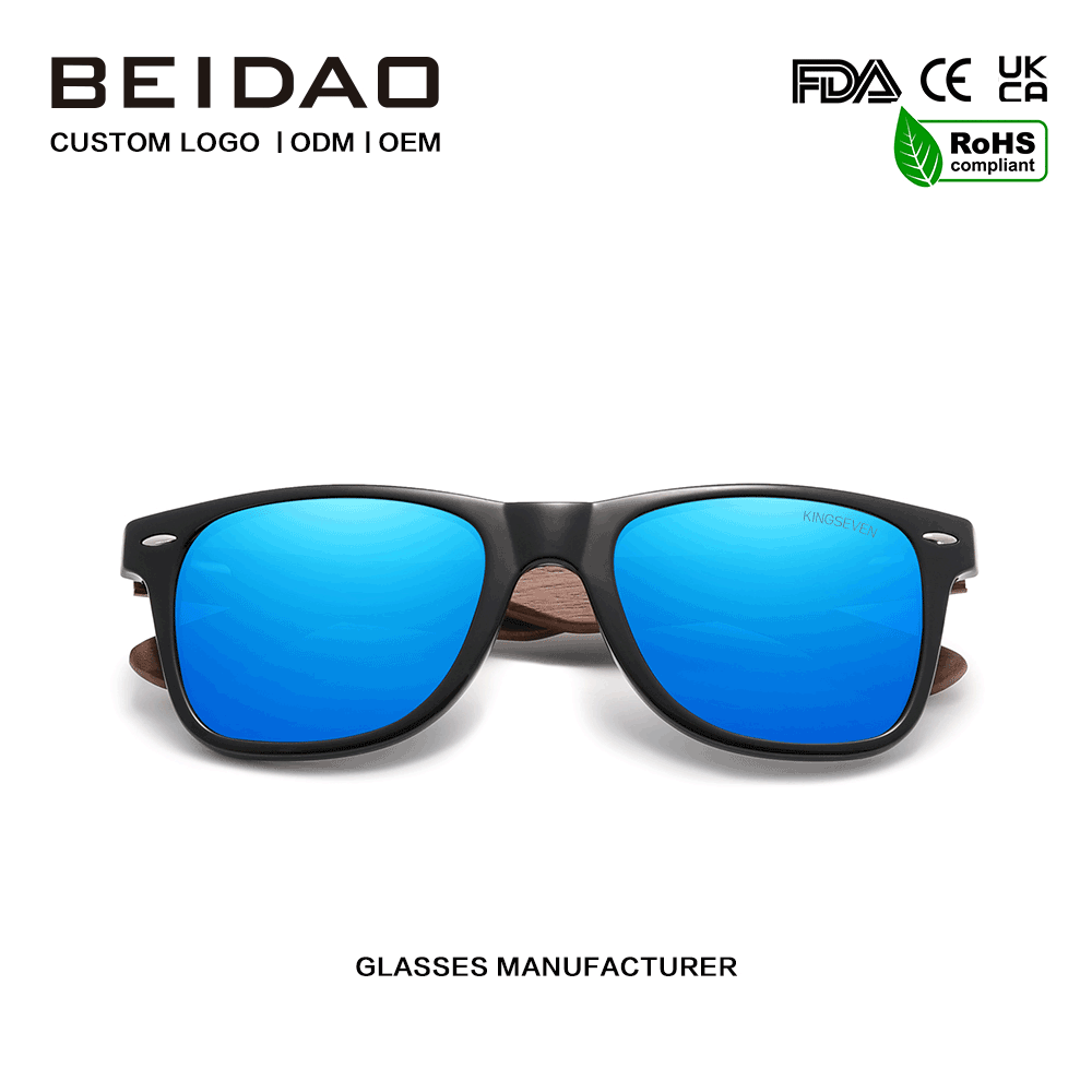 Kacamata Hitam Lensa Biru Retro Anti-Reflektif Walnut Modern