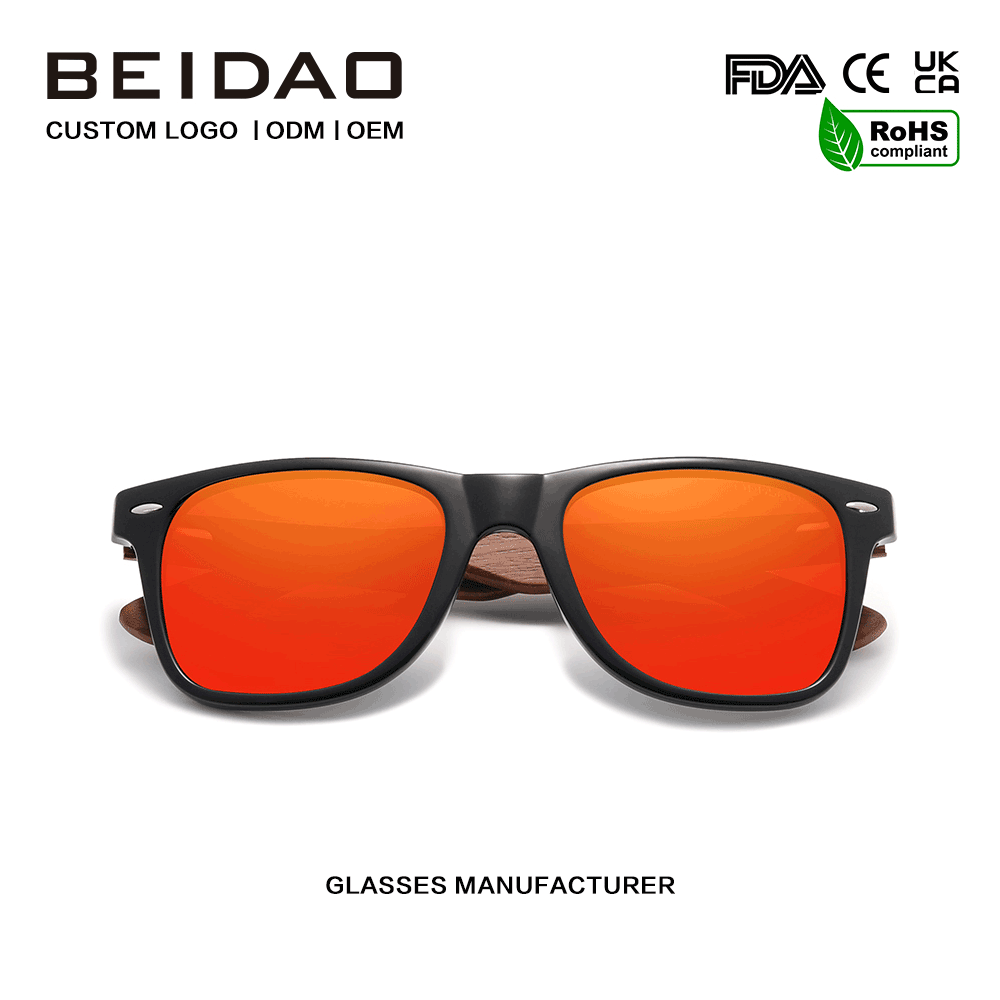 Kacamata Hitam Lensa Merah Retro Anti-Reflektif Walnut Modern